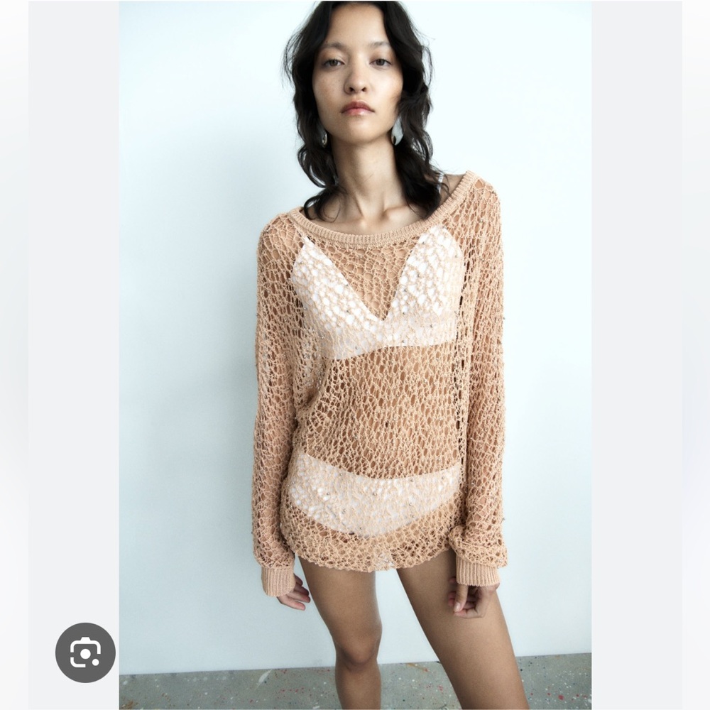 ZARA POMPOM KNIT TOP - Picture 2 of 9